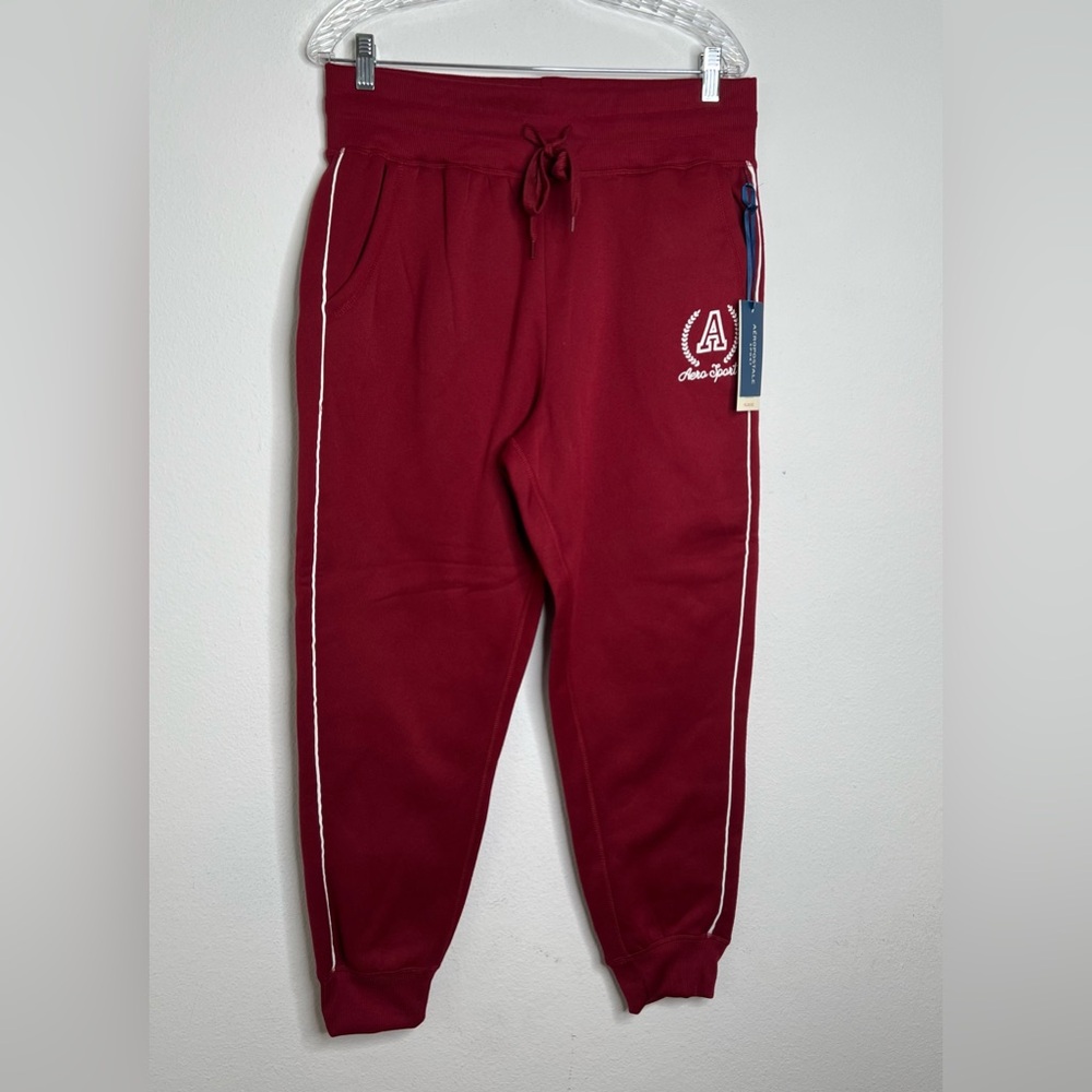 Aeropostale Joggers Sweats Pants Large Red Elastic Waist Tapered Pocket Logo